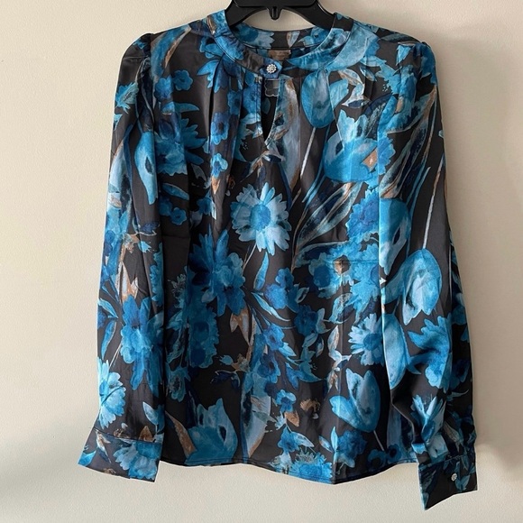 Cupio Blush Women’s Long Sleeve Blue Multicolor Blouse - Picture 1 of 1